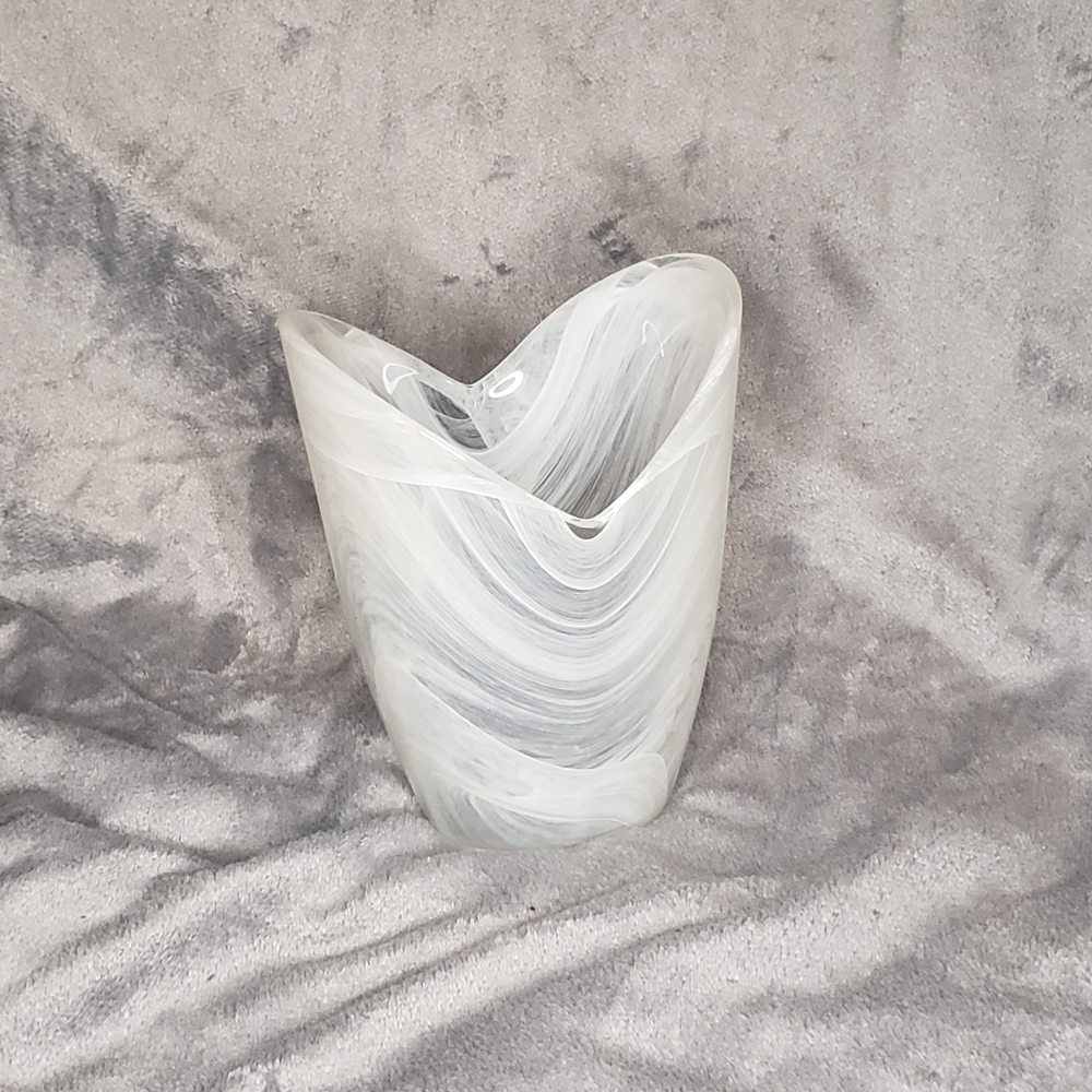 White Marbled Glass Tulip Vase